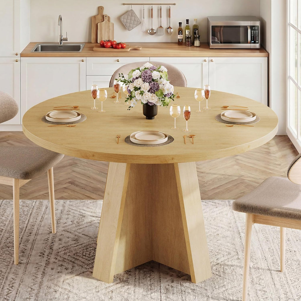 iPormis 47-Inch Round Dining Table for 4-6 People, Modern Wooden Kitchen Table for Dining Room, Farmhouse Circle Dinner Tables Furniture for Kitchen Living Room, Natural
