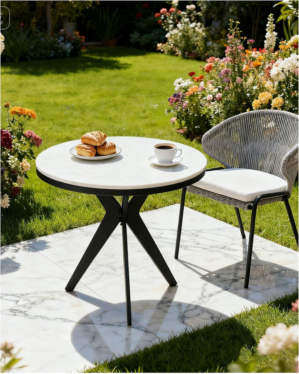 17.72" Side Table Round End Table with Marble Top and Iron Base - Modern Design for Living Room, Bedroom & Office