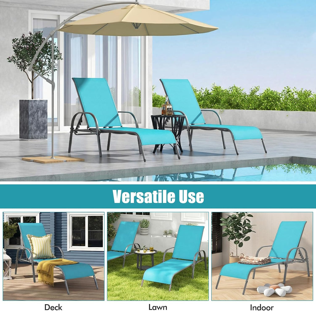 Tangkula Outdoor Lounge Chairs Set of 2, Patio Chaise Lounge with Adjustable Backrest, Reclining Pool Lounge Chairs for Outside with Heavy Duty Steel Frame for Beach, Yard, Balcony, Poolside