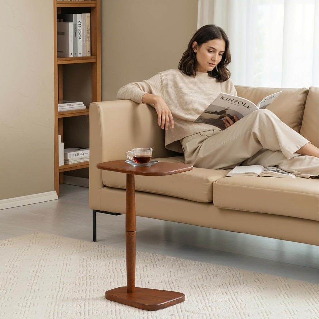 MH London Sammy C-Shaped Side Table - 22" High Solid Mango Wood End Table - Minimalist Handmade Walnut Accent Table for Living Room & Bedroom