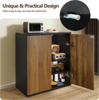 Buffet Cabinet with Storage Walnut Fluted Wooden Accent Sideboard with Pop-Up Doors and Adjustable Shelves Coffee Bar Media Console Cabinets for Kitchen, 1 Piece