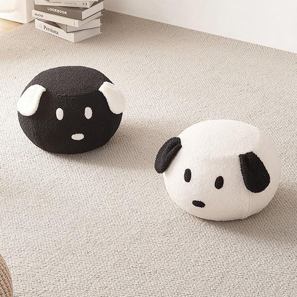 Animal Footstool, Pouffe Footstool Shoes Changing, Removable with Padded Seat, Round Ottoman Stool for Living Room, Home, Kids Gift Children, Black Dog