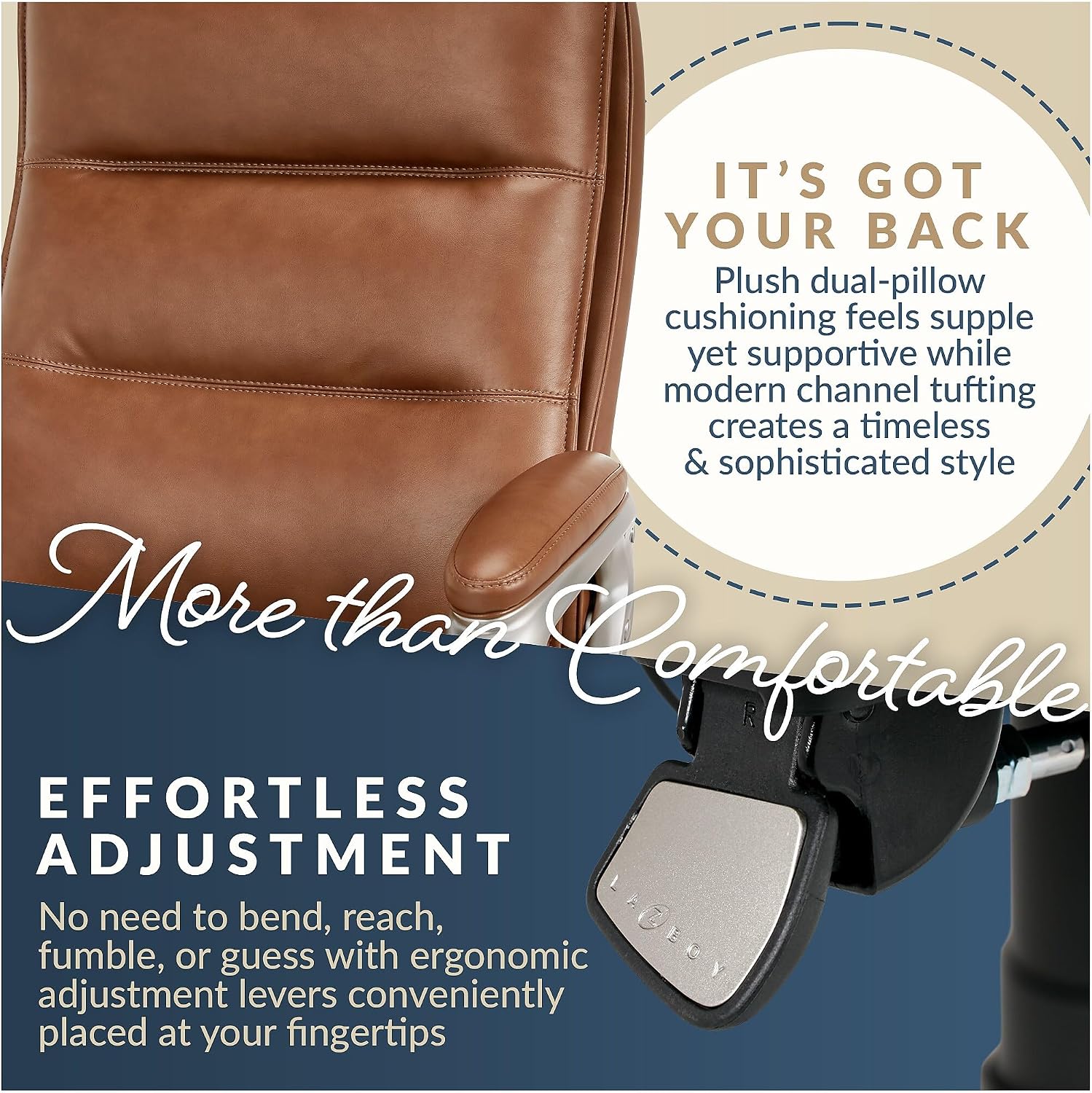 La-Z-Boy Jenkins Ergonomic Bonded Leather Swivel Executive Big & Tall Chair, Brown