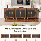 87" Fluted Modular Buffet Cabinet with Arched Doors & Gold Handles, Mid Century Modern Sideboard Credenza Storage with Adjustable Shelves, Wood Coffee Bar Console Table for Dining Living Room