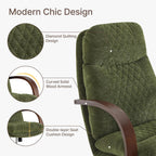 KISLOT Home Office Desk Chair, Ergonomic Office Chair with Lumbar Support, Adjustable Swivel Computer Chair with Wheels, Fabric Executive Task Chair with Wood Arms, Moss Green