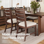 COLAMY Wooden Dining Chairs Set of 4, Farmhouse Upholstered Dining Room Chairs with 3.5" Thick Cushion, FSC Solid Wood Ladder Back Kitchen Chairs for Home and Restaurant, Easy Clean,Brown