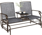 Two-Person Outdoor Glider Bench with Center Table for Garden Patio Use