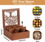 Wood Tea Box Organizer,Tea Organizers and Storage with Tree Pattern,Tea Bag Holder,Decorative Tea Storage Organizer Box,9 Compartments Tea Organizer for Tea Bags Coffee