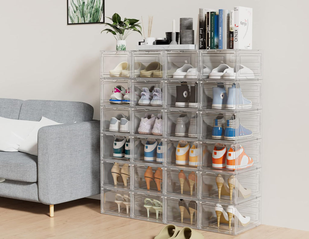 HOMIDEC Shoe Storage, 6 Pack Shoe Organizer Clear Hard Plastic Shoe Box, Shoe Boxes Clear Plastic Stackable, Shoe Boxes with Lids for Size 13, Transparent