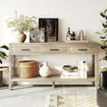 Modern Wood Console Table 59'' Extra Long Entryway Sofa Table with Drawers & Open Storage Shelf for Living Room Entrance Hallway (Gray)
