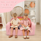 Foryoomi Extra Wide Kids Couch, 2-in-1 Soft Toddler Couch with Blanket, Comfy Toddler Chair, Convertible Sofa with Cute Colorful Rainbow Design, Pink