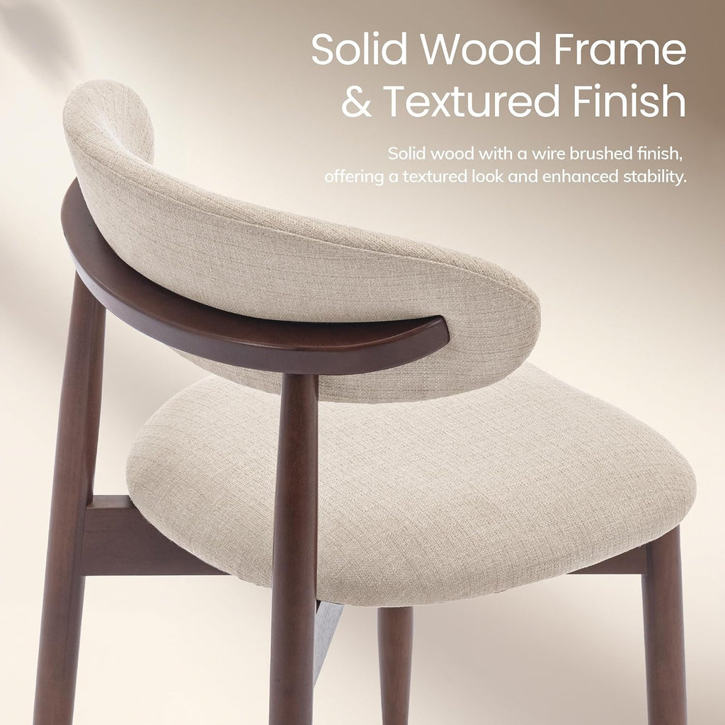 COLAMY Mid-Century Modern Wooden Dining Chair Set of 6, Indoor Upholstered Kitchen Chairs with 2.6" Cozy Padded Seat, Walnut Finish Side Dining Chair for Dining Room & Kitchen, Beige