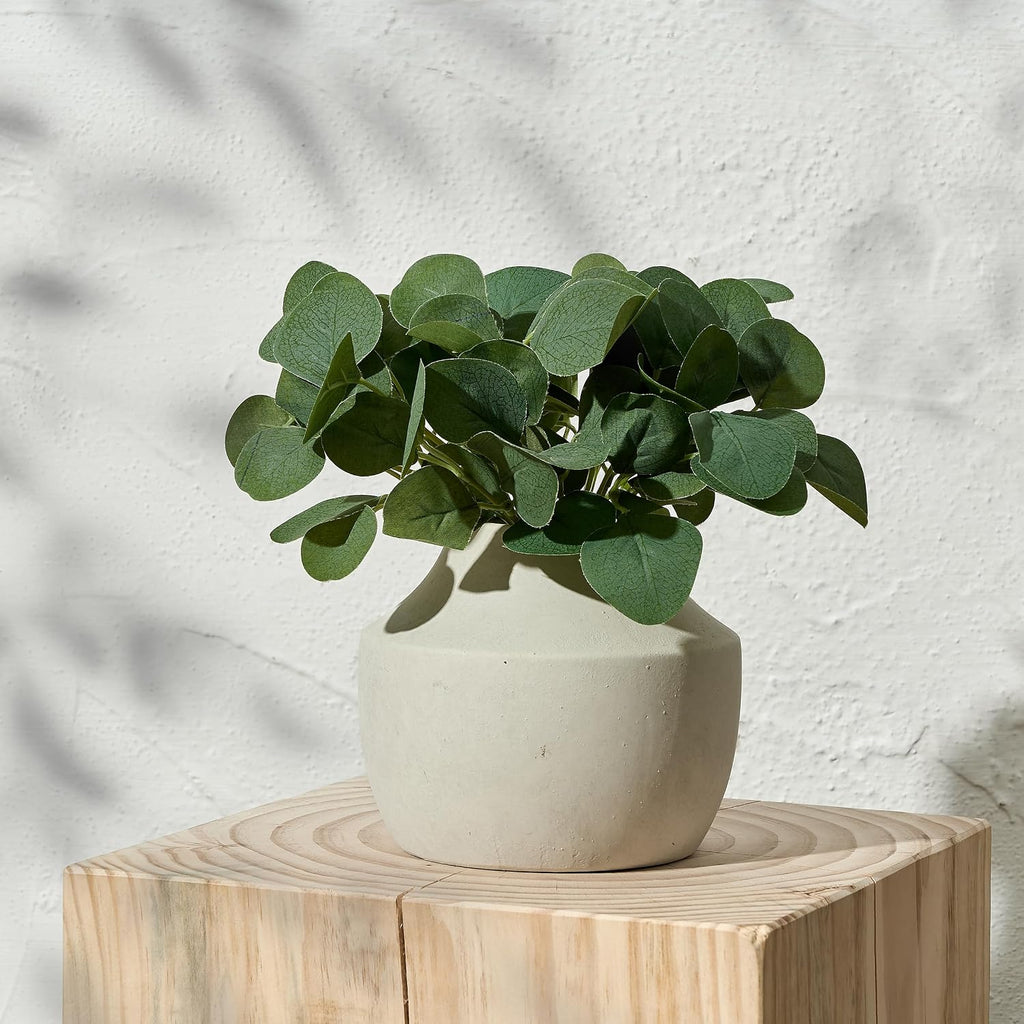 SIDUCAL Ceramic Decorative Flower Vase, 5.39 inch Pottery Farmhouse Rustic Vase, Small Terracotta Vases for Home Decor, Table, Living Room, Bathroom, Shelf, Mantel Decoration, Kiln-Fired White