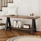 43" Farmhouse Wood Bench Industrial Entryway Bench Rustic Wood and Metal Shoe Storage Bench for Entryway, Living Room, Dining Room
