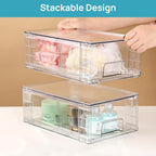 Vtopmart 4 Pack Stackable Storage Drawers,Clear Acrylic Drawer Organizers with Handles, Easily Assemble for Fridge, Bathroom,Kitchen Undersink,Cabinet,Pantry Organization and Storage