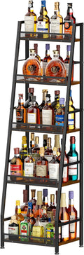 5-Tier Trapezoid Liquor Stand for Home Bar, Large-Capacity Liquor Cabinet Bar for Home, Stepped Wine Rack Freestanding Floor for Whiskey, Corner Wine Bottle Display Shelf with Fences for Living Room