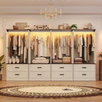 Farmhouse Wardrobe Armoire Closet with 4 Doors and 4 Drawers, 72" Wooden Clothing Storage Cabinet, Freestanding Large Capacity Storage Wardrobe Armoire with Hanging Rod for Bedroom,Antique White