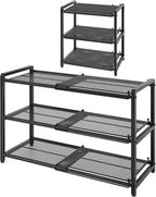 Gewudraw 3 Tier Expandable Shoe Rack, Adjustable Heavy Duty Metal Shoe Organizer for Closet, Shoe Storage for Entryway, Garage, Bedroom, Door Entrance, Black