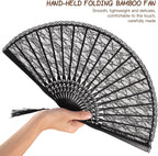 Sewroro Black Lace Folding Fan, Spanish Victorian Hand Fan, Bamboo Lace Foldable for Summer Wedding Party Favor And Fancy Dress