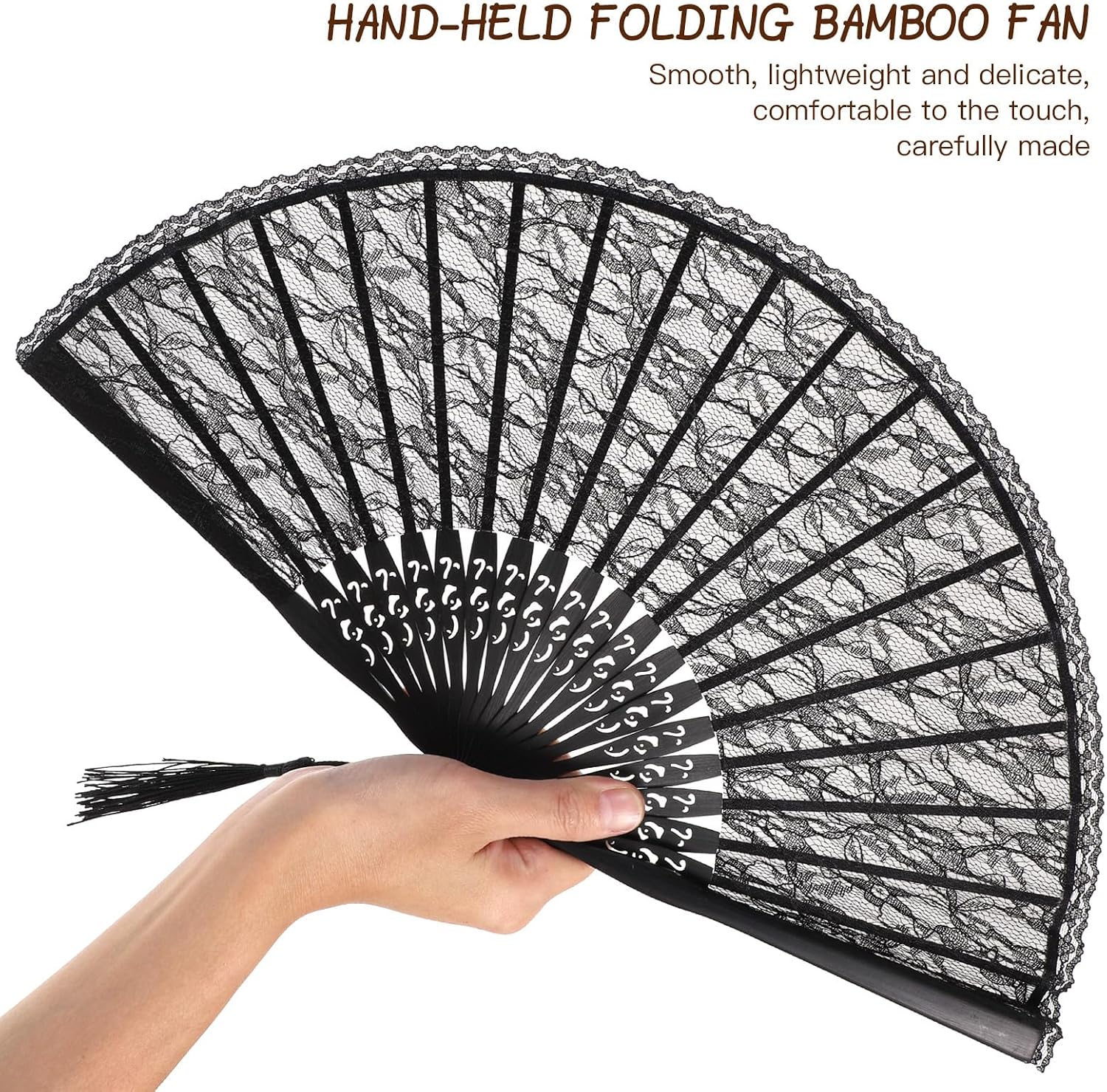Sewroro Black Lace Folding Fan, Spanish Victorian Hand Fan, Bamboo Lace Foldable for Summer Wedding Party Favor And Fancy Dress