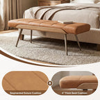 CIMOTA Mid-Century Modern Upholstered Bench, Upholstered Ottoman Bench with Solid Wood Trim and Bronze Metal Legs, 49.5" Accent Bench for Bedroom, Entryway, Living Room, End of Bed, PU Brown