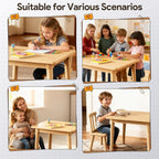 Brelley Solid Wood Kids Table and 2 Chairs Set, Toddler Desk 23.6" L x 19.7" W and Chair Set, Graffiti Desktop, Classroom/Daycare/Home, Children Multi-Activity Table for Ages 2-8