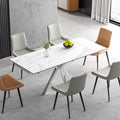 55" to 83" Extendable Dining Table with Blade Extension Plate, Modern Rectangular Table Seats 4-8, Ceramic Laminate Glass Top with Chrome Legs for Kitchen Dining Room