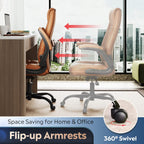 DEVAISE Executive Chair Computer Office Chair, High Back Ergonomic Desk Chair with Adjustable Flip-up Armrests, Lumbar Support and Thick Headrest, Brown