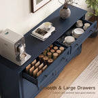 ONBRILL 63" Sideboard Buffet Cabinet, Kitchen Buffet Storage Cabinet, Large Credenza with Drawers & Doors, Wood Coffee Bar Console Wine Bar for Living Room Hallway Blue