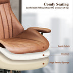 Mid Century Modren Office Chair,High Back Ergonomic Executive Chair with Lumbar Support, Computer Desk Swivel Task Chair with Wheels, Faux Lether Suede Fabric Home Chair (High Back, Brown)