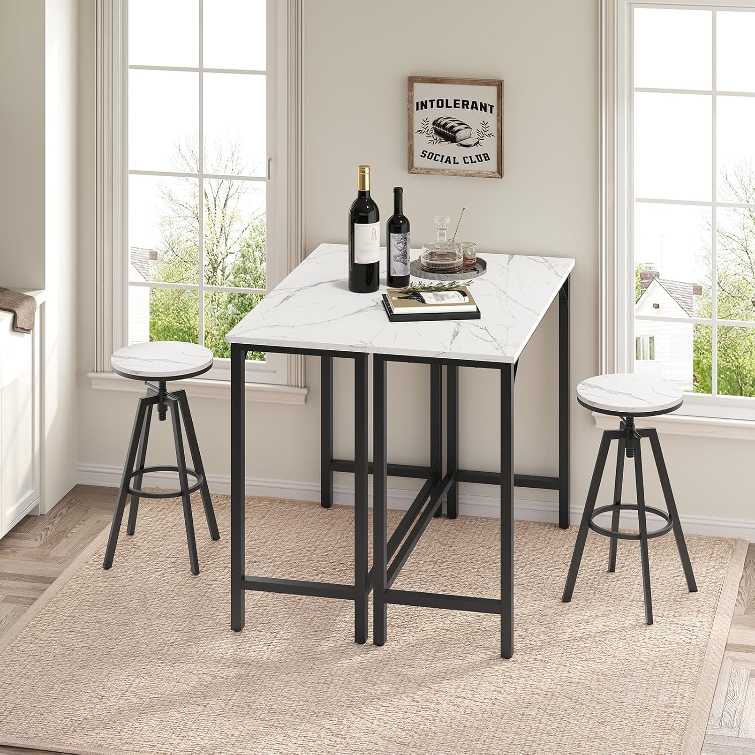 MAHANCRIS Narrow Bar Table, 63-Inch Pub Table for Dining Room, Counter Bar Tables with Sturdy Metal Frame, Connectable Bar Table, Multifunctional Console Table, Marble and Black BTHM1601