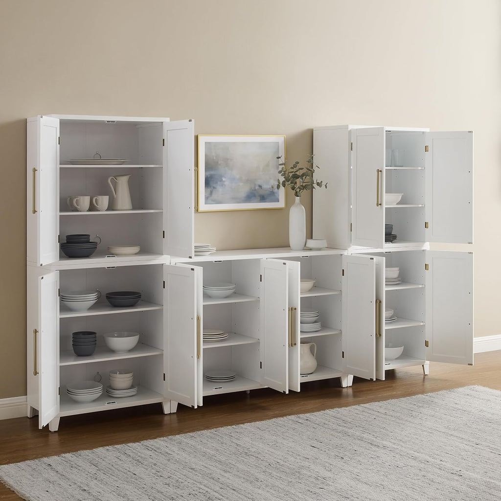 Crosley Furniture Roarke 3-Piece Modern Sideboard Buffet Cabinet and Kitchen Storage Pantry Set, White