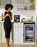 Coffee Bar Cabinet with Fridge Space, Bar Cabinet for Mini Fridge, Wine & Liquor Cabinet with Drawer and Storage, Modern Buffet Sideboard for Living Room, Dining Room or Home Bar, White