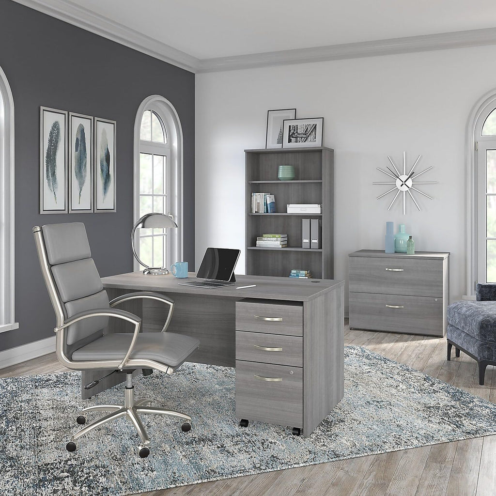 Bush Business Furniture 60W x 30D Office Desk with Mobile File Cabinet, Computer Table and Drawers for Home or Professional Workspace, Studio C Collection, Platinum Gray