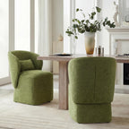 KISLOT Upholstered Dining Chairs with Wheels, Easy Assembly Stain Resistant Fabric Modern Barrel Armchair with Lumbar Cushion, Dining Room Chairs for Kitchen Living Room Bedroom, Green, Set of 2
