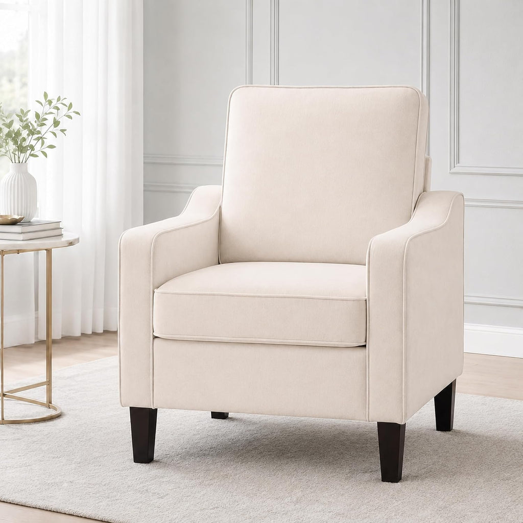 Huatean Hoom Comfy Accent Chair for Living Room, Upholstered Armchair Single Sofa Chair for Bedroom, Office and Waiting Room, Mid Century Modern Reading Chair with Sturdy Legs, Beige