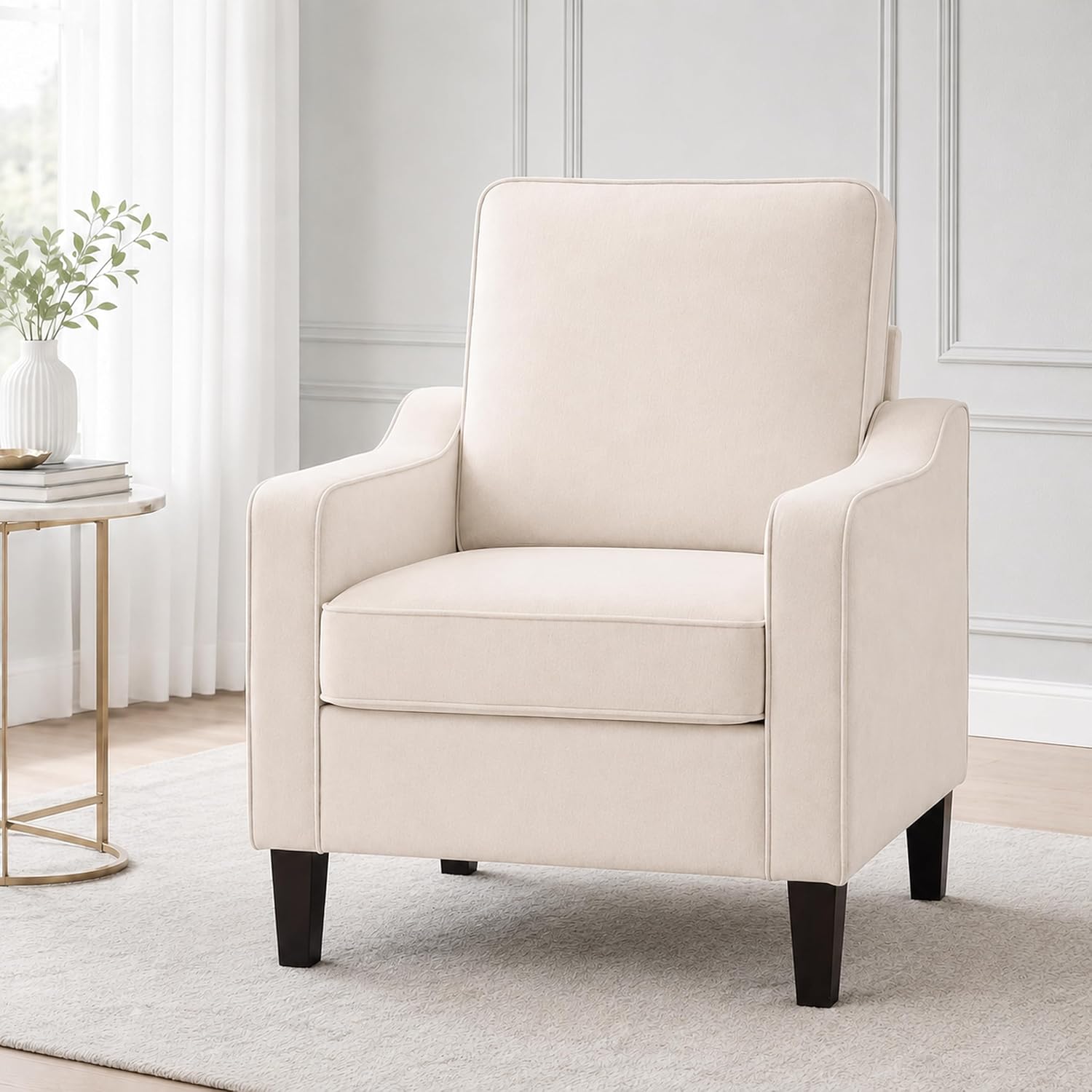 Huatean Hoom Comfy Accent Chair for Living Room, Upholstered Armchair Single Sofa Chair for Bedroom, Office and Waiting Room, Mid Century Modern Reading Chair with Sturdy Legs, Beige