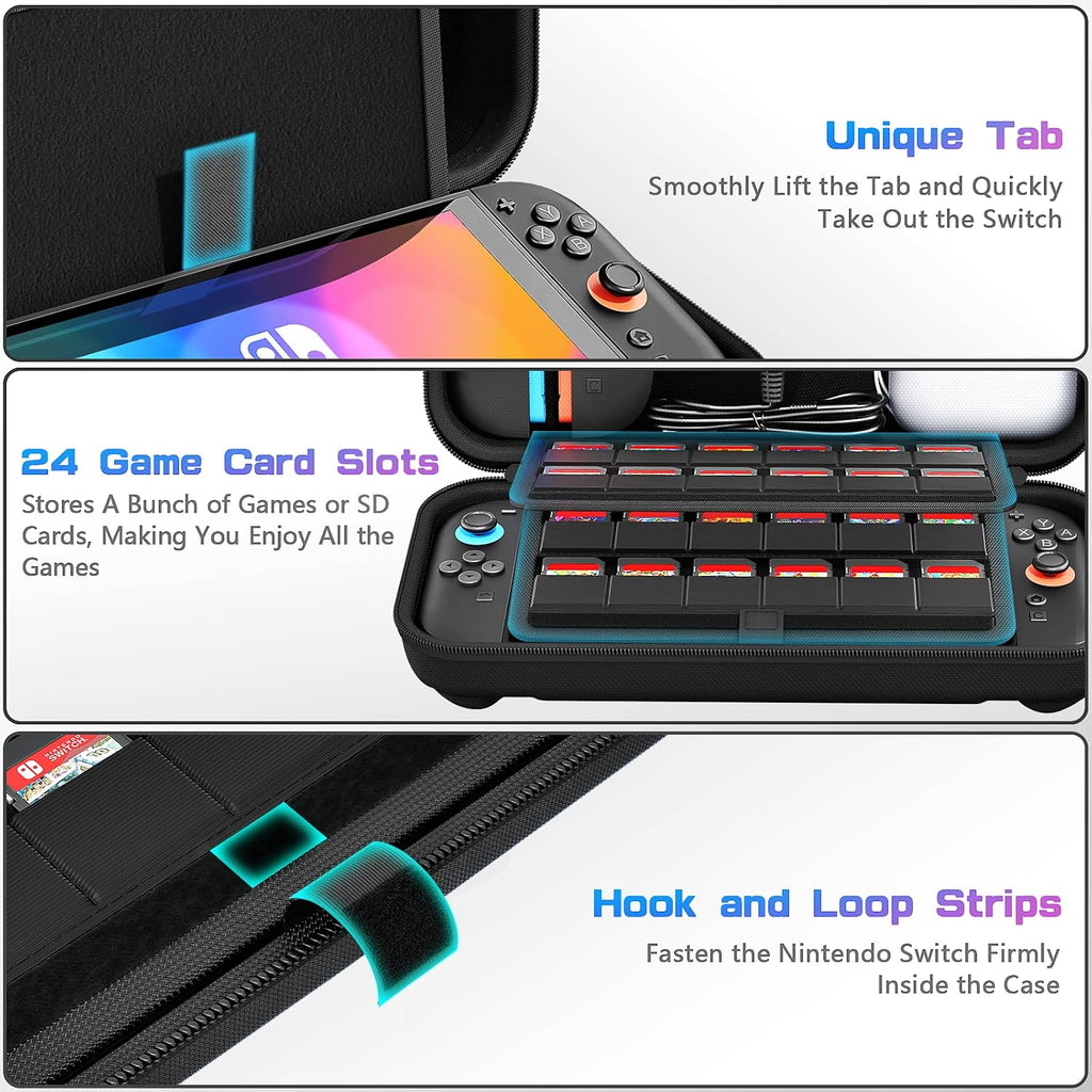 daydayup Switch Carrying Case Compatible with Nintendo Switch 2, with 24 Games Cartridges Protective Hard Shell Travel Carrying Pouch for Console & Accessories Playstation Vita Case