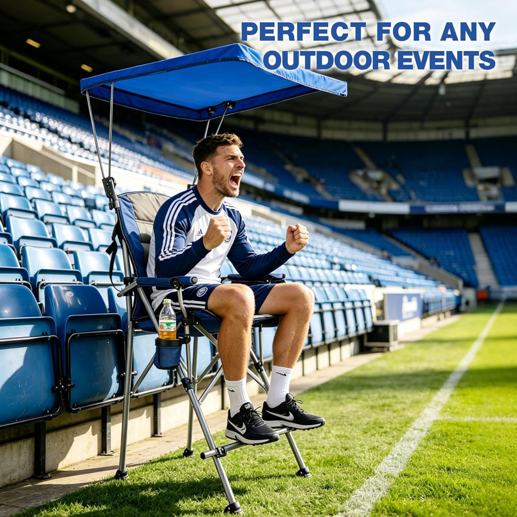 Extra Tall Folding Chairs with Canopy Shade for Adults, Portable Height Foldable Director Chairs with Umbrella for Concerts Sports Events Camping Outside with High Back, Blue 2 Pack
