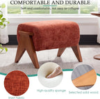 Linen Padded footstools Mid Century Modern Ottoman with Wood Frame, Lounge Upholstered Ottoman, Reading Chair, Sturdy Base, Suitable for Resting Your feet on a Lounge Chair Orange