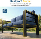 Wisteria Lane Patio Furniture Aluminum Loveseat, All-Weather Outdoor 2 Seats Sofa Couch, Patio Outdoor Sofa, Black Metal Chair with Blue Cushions
