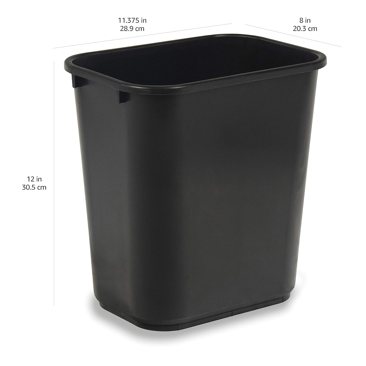 Amazon Basics Small Rectangular Commercial Office Wastebasket, Easy to Clean,11.4"L x 8"W x 12"H , 3 Gallon, Black, 2-Pack
