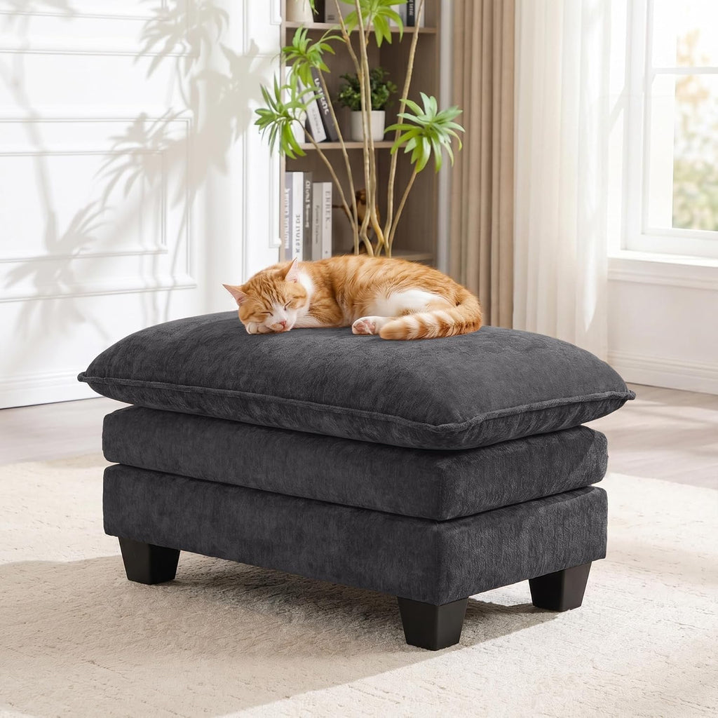 36 INCH Foot Stools Ottoman Chenille Foot Rest Stool Rectangular Upholstered Ottoman Under Desk Footrest for Living Room Bedroom Entryway,Darkgrey