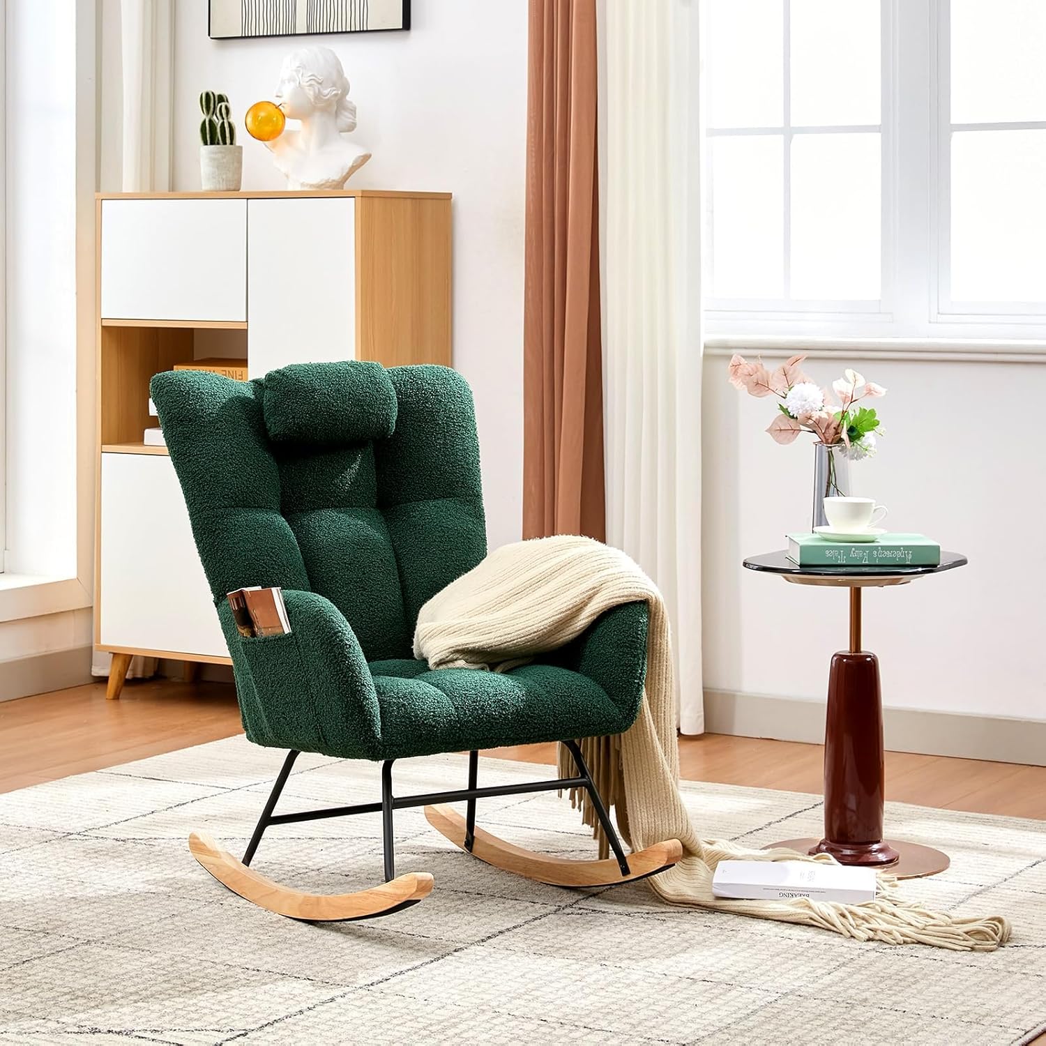 Teddy Glider Rocker, Nursery Nursing Chair for Adults, Compact Space-Saving Rocking Chair for Living Room, Bedroom & Small Spaces,Dark Green