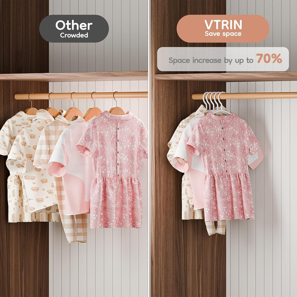 VTRIN Baby Hangers 20 Pack Large Capacity Hard Plastic Kids Hangers Suitable for All Clothes of Infant and Toddler, Such as Short, Shirts and Thick Coats, White