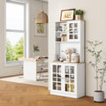 Pantry Cabinet, 72" Freestanding Storage Cabinet with Hutch, Large Countertop, Glass Doors and Adjustable Shelves, Microwave Cabinet, Coffee Bar Cabinet for Dining Room