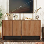 Walnut Sideboard Cabinet, Mid Century Farmhouse Fluted Credenza Sideboard Long Buffet Cabinet with Storage for Kitchen, Dining Room Coffee Buffet, Office, Living Room TV, Entryway, Hallway - 4 Doors