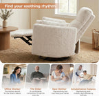 HUSFU Power Swivel Rocker Recliner Chair, Nursery Glider Rocking Chair for Adults with Nightlight and USB & Type-C Ports, Comfy Plush Recliner Chairs for Living Room, Bedroom, Cream