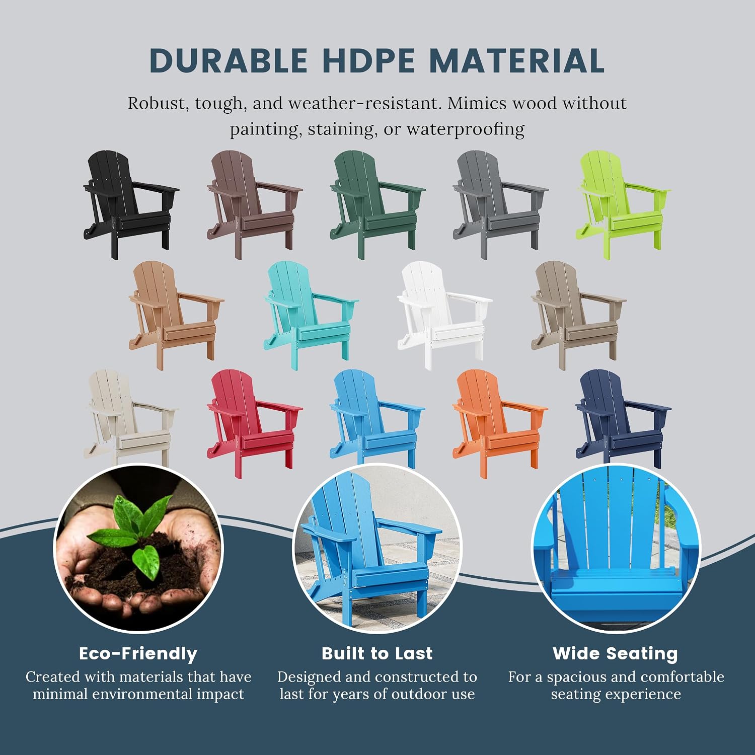 HDPE Laguna Outdoor Folding Poly Adirondack Chair (Set of 2), Pacific Blue