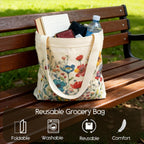 Large Tote Shopping Bag Cotton Canvas-Reusable grocery Bag with Zipper Aesthetic Reusable Shoulder Bag